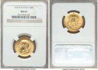 Vittorio Emanuele III gold 100 Lire 1931-R MS63 NGC, Rome mint, KM72. A choice offering with ample cascading golden luster. 

HID09801242017