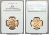 Republic gold 5 Francs 1961 MS67 NGC, KM2a. Tied for the finest of this popular gold type out of 96 certified by NGC to-date, and highly desirable thu...