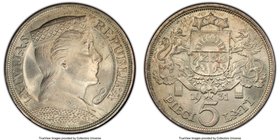 Republic Pair of Certified 5 Lati PCGS, 1) 5 Lati 1931 - MS64+ 2) 5 Lati 1932 - MS64 KM9. An appealing selection of the 1931 and 1932 dates of this th...