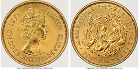 Elizabeth II gold "Independence" 200 Rupees 1971 MS66 NGC, KM39. Mintage: 2,500. AGW 0.4587 oz. 

HID09801242017