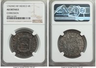 Philip V 4 Reales 1742 Mo-MF AU Details (Corrosion) NGC, Mexico City mint, KM94. Wholly appealing and toned to a deep steel color, the noted corrosion...