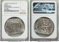 Philip V Klippe Cob 8 Reales 1733 Mo-MF AU Details (Environmental Damage) NGC, Mexico City mint, KM48. 26.08gm. An extremely popular transitional type...