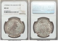 Charles IV 8 Reales 1799 Mo-FM MS62 NGC, Mexico City mint, KM109. Unusually fine and flashy for the type, soft peach tone enveloping the margins. Pres...