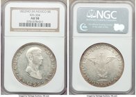 Augustin I Iturbide "Early Eagle" 8 Reales 1822 Mo-JM AU58 NGC, Mexico City mint, KM304. A thick layer of frost over Iturbide's bust alongside thick d...