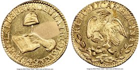 Republic gold 1/2 Escudo 1842 Mo-MM MS62 NGC, Mexico City mint, KM378.5. A piece which in all respects borders on choice, frosty satin texture through...