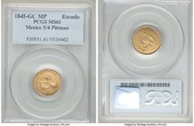 Republic gold Escudo 1845/4 GC-MP MS61 PCGS, Guadalupe y Calvo mint, KM379.3 (overdate unlisted). The perfect combination of a rare overdate and a des...