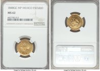 Republic gold Escudo 1848 GC-MP MS62 NGC, Guadalupe y Calvo mint, KM379.3. Of laudable quality for the type, this representative abounds with mint lus...