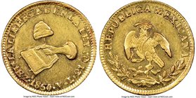 Republic gold Escudo 1860 Zs-VL MS61 NGC, Zacatecas mint, KM379.6. Among just a handful of Mint State example certified by NGC, and surprisingly lacki...