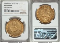 Republic gold 8 Escudos 1860 Zs-MO AU Details (Obverse Graffiti) NGC, Zacatecas mint, KM383.11. The first example of this assayer-mintmark combination...