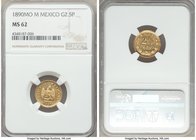 Republic gold 2-1/2 Pesos 1890 Mo-M MS62 NGC, Mexico City mint, KM411.5. Mintage: 420. A rare date within the series, and the first example we have of...