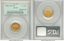 Republic gold 2-1/2 Pesos 1891 Mo-M AU55 PCGS, Mexico City mint, KM411.5. Mintage: 188. The second finest of this key date yet seen by PCGS, with none...