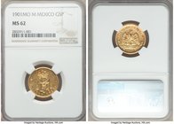 Republic gold 5 Pesos 1901 Mo-M MS62 NGC, Mexico City mint, KM412.6. Mintage: 1,071. Preserving subtle die polish around the features that sharpen con...