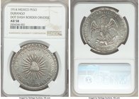 Durango. Revolutionary "Muera Huerta" Peso 1914 AU58 NGC, KM622. National arms with dot and dash border on obverse. An admirable example of this revol...