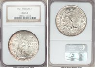 Estados Unidos 2 Pesos 1921-Mo MS65 NGC, Mexico City mint, KM462. An icy white example demonstrating strong cartwheel luster with only a small section...