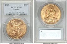 Estados Unidos gold 50 Pesos 1945 MS66 PCGS, Mexico City mint, KM481. Only a single example currently grades higher at PCGS. AGW 1.2056 oz. 

HID098...