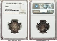 British Colony Specimen 1/2 Rupee 1890-H SP63 NGC, Heaton mint, KM4. Tinged with a halo of violet iridescence that softens to peach at the centers, th...
