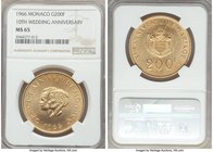 Rainier III gold 200 Francs 1966-(a) MS65 NGC, Paris mint, KMX-M2. Issued to commemorate the 10th anniversary marriage between Prince Rainer III to Gr...