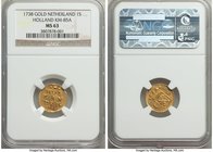 Holland. Provincial gold Stuiver 1738 MS63 NGC, KM85a. A beautiful example of this scarcer type glowing with honey-golden color. 

HID09801242017