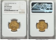 Utrecht. Provincial gold 7 Gulden 1750 UNC Details (Reverse Cleaned) NGC, KM103. Struck with the utmost precision, a bold flash remaining in the field...