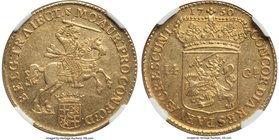 Utrecht. Provincial gold 14 Gulden 1750 AU55 NGC, KM104, Delm-782. Sharply detailed considering any time spent in circulation, with a gleaming golden ...
