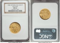 Zeeland. Provincial gold Ducat 1586 MS62 NGC, Fr-307. Lightly textured in the fields as a result of being struck with rusty dies, lending an enticing,...