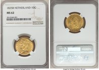 Willem I gold 10 Gulden 1825-B MS62 NGC, Brussels mint, KM56, Fr-329. A gleaming specimen offering bright golden surfaces and glowing luster.

HID09...