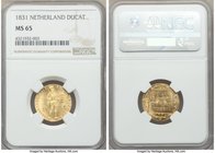Willem I gold Ducat 1831 MS65 NGC, Utrecht mint, KM50.1. Sharply struck, with brilliant sunny luster expressed at every turn. Tied for finest graded a...