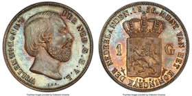 Willem III Gulden 1856 MS64 PCGS, KM93. Currently the single finest certified by PCGS, with few entering into the Mint State level at all, a soft blue...