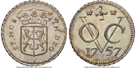 Dutch Colony. United East India Company silver 1/2 Duit 1757 AU58 NGC, KM-PnA1, Scholten-384 (listed only in Proof). Gelderland issue. The first of th...