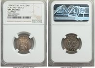 Dutch Colony. United East India Company silver Duit 1754 UNC Details (Cleaned) NGC, Dordrecht mint, KM70a, Scholten-133 (listed only in Proof). Hollan...