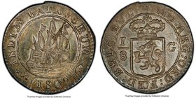 Dutch Colony. Batavian Republic 1/8 Gulden 1802 MS65 PCGS, KM79. Variety with shield in circle. Graphite-toned across glossy surfaces unveiling a shim...