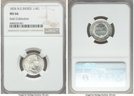 Dutch Colony. Willem I 1/4 Gulden 1834-(u) MS66 NGC, Utrecht mint, KM301.1, Scholten-625. The absolute finest not only of the date, but of the type in...