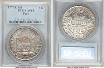 Charles III 8 Reales 1770 LM-JM AU58 PCGS, Lima mint, KM64.3. A lustrous example displaying essentially full detail to the devices, the light handling...