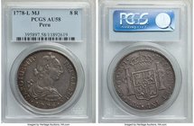 Charles III 8 Reales 1778 LM-MJ AU58 PCGS, Lima mint, KM78. A lovely balanced eye appeal is expressed through a uniformly sharp strike, coupled with a...
