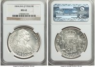 Charles IV 8 Reales 1804 LM-JP MS62 NGC, Lima mint, KM97. Blast white, the fields glassy and dressed in chilled mint frost. Handling appears light for...