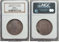 Ferdinand VII 4 Reales 1820 LM-JP MS61 NGC, Lima mint, KM116. Sharply struck, with appealing blue and purple toning over underlying luster. A clearly ...