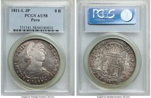 Ferdinand VII "Imaginary Bust" 8 Reales 1811 LM-JP AU58 PCGS, Lima mint, KM106.2. On the absolute precipice of Mint State, the offering exhibits no cl...