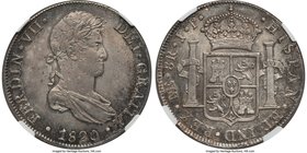 Ferdinand VII 8 Reales 1820 LM-JP MS64 NGC, Lima mint, KM117.1. Wholly charming, the fields displaying lovely satin luster and marked by overlapping m...