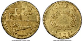 North Peru. Republic gold 1/2 Escudo 1838 L-M MS63 PCGS, Lima mint, KM159. Existing as a one-year type, and therefore elusive to collectors of the Per...