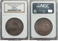 South Peru. Republic 8 Reales 1838 CUZCO-MS MS62 NGC, Cuzco mint, KM170.4. An admirable representative dressed in varied shades of midnight tone, sati...