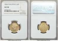 Spanish Colony. Isabel II gold 4 Pesos 1864 AU58 NGC, KM144. Highly lustrous with scattered handling throughout and only light wear to the devices.
...