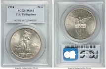 USA Administration Peso 1904 MS64 PCGS, KM168. Type without San Francisco (S) mintmark. Bright and lightly handled, with brilliant cartwheel luster di...