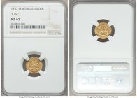 Jose I gold 400 Reis 1752 MS65 NGC, Lisbon mint, KM248. A lustrous gem selection boasting clear detail and a balanced strike. Likely near the top of t...