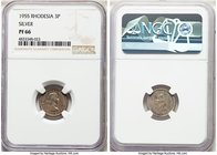 Elizabeth II Proof 3 Pence 1955 PR66 NGC, British Royal Mint, KM3a. Struck in a reported mintage of only 10 examples. Light silver tone over shimmerin...