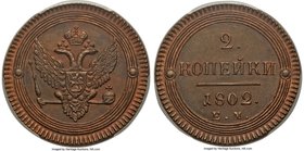 Alexander I Novodel 2 Kopecks 1802-EM MS63 Red and Brown PCGS, Ekaterinburg mint, KM-N374, Bit-H311 (R2). A bold strike with reddish-brown patina and ...
