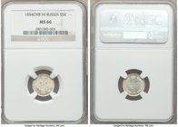 Nicholas I 5 Kopecks 1854 CΠБ-HI MS66 NGC, St. Petersburg mint, KM-C163. A supreme gem that borders on technical perfection. Superb eye-appeal with pr...