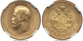 Nicholas II gold 10 Roubles 1904-AP MS63 NGC, St. Petersburg mint, KM-Y64, Bit-12. 

HID09801242017