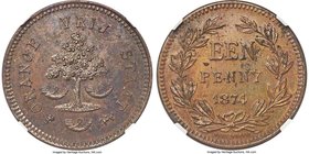 Orange Free State. Republic bronze Proof Pattern Penny 1874 PR63 Brown NGC, Brussels mint, KMX-Pn1. Mintage: 100. By L.C. Lauer. A scarce type preserv...