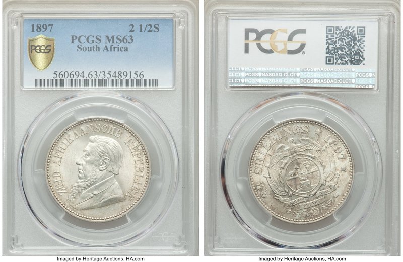 Republic 2-1/2 Shillings 1897 MS63 PCGS, KM7. Lustrous with light gold toning. ...