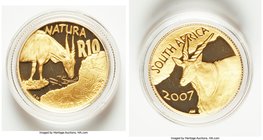 Republic gold 4-Piece Uncertified "Natura" Proof Set 2007, KM-PS41, Hern-NAT66. Set Mintage: 250. Artist's edition. Includes the 10 Rand through the 1...